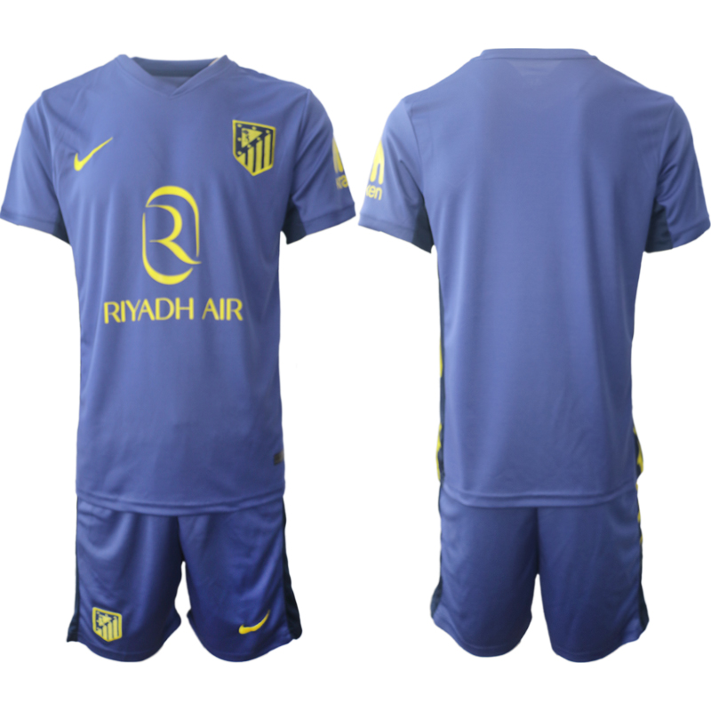 Men 2025-2026 Club Atletico Madrid away Blue Blank Soccer Jersey